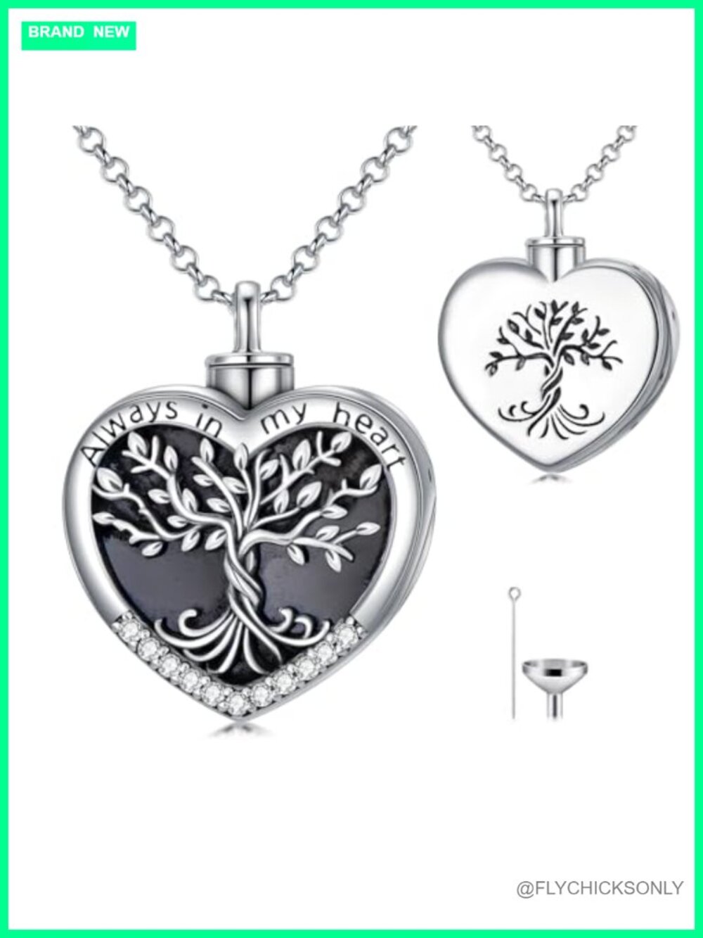 925 Sterling Silver Tree of Life Urn Necklace Heart Memorial Ashes Jewelry